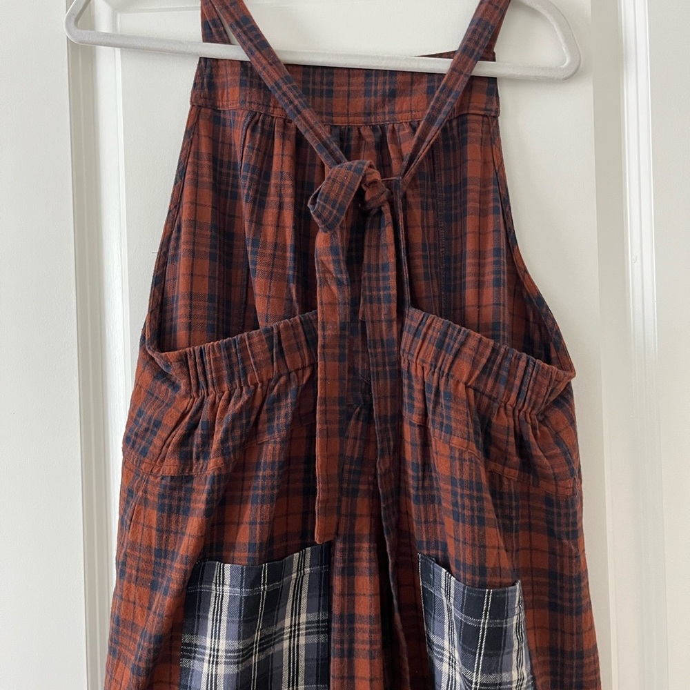NATURAL LIFE Orange and Blue Plaid Overalls
